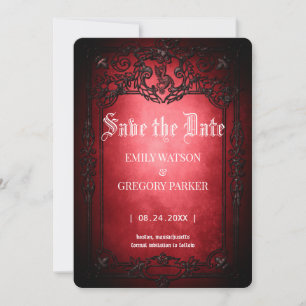Elgant Gothic Aquamarin Rust Red Save the Date Ger