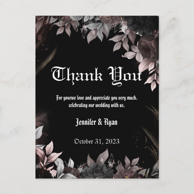 Elgant Gothic Burgundy Red and Black Floral Postkarte (Vorderseite)