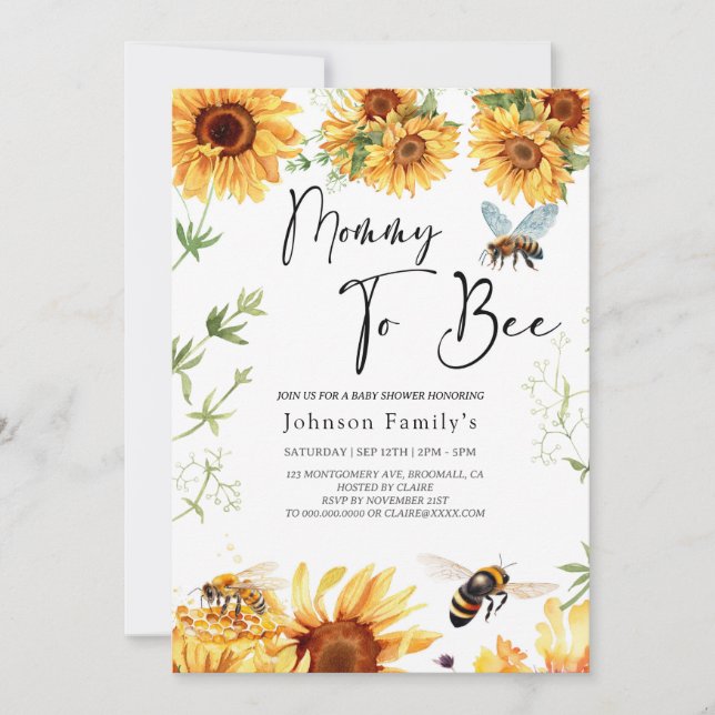 elgante Sonnenblume Babydusche Einladung (Vorderseite)