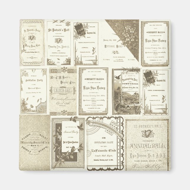 Elgin Illinois 1880's Club Einladungen Sepia Paper Magnet (Vorne)