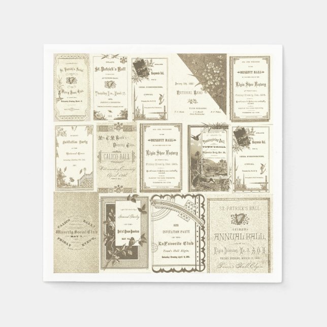 Elgin Illinois 1880's Sepia Club Einladungen Party Serviette (Vorderseite)