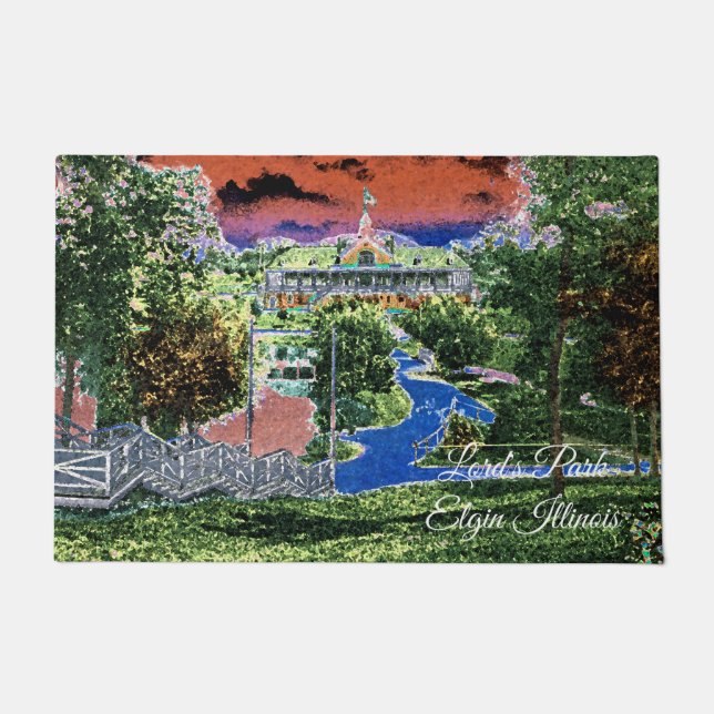 ELGIN ILLINOIS LORDS PARK PAVILION 1920ER KUNSTVIE FUßMATTE (Vorderseite)
