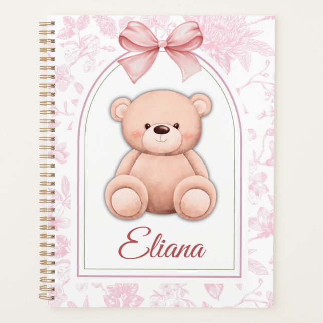 Eliana | Benutzerdefiniertes rosa Teddy-Bär-Kinder Planer (Vorderseite)
