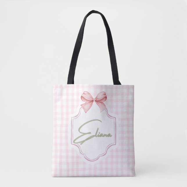 Eliana Personalisiert Pink Bow & Gingham Print (Vorderseite)