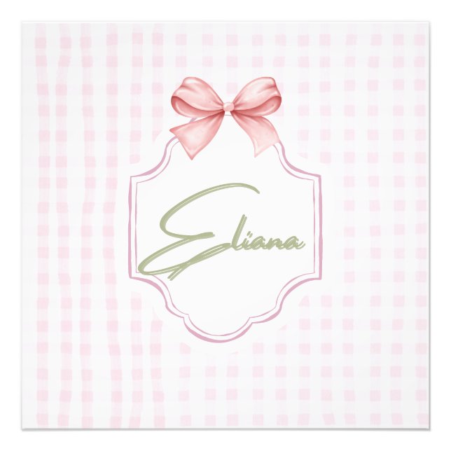 Eliana Personalisiert Pink Bow & Gingham Print Fotodruck (Vorne)