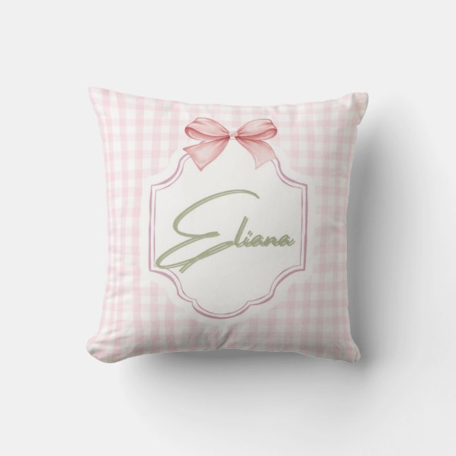 Eliana Personalisiert Pink Bow & Gingham Print Kissen (Vorderseite)