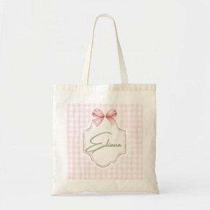 Eliana Personalisiert Pink Bow & Gingham Print Tragetasche