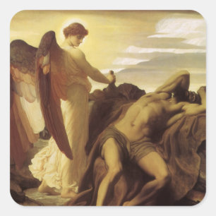 Elias in der Wüste von Lord Frederic Leighton Quadratischer Aufkleber