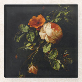 Elias van den Broeck, Stillleben mit Rose Glasuntersetzer