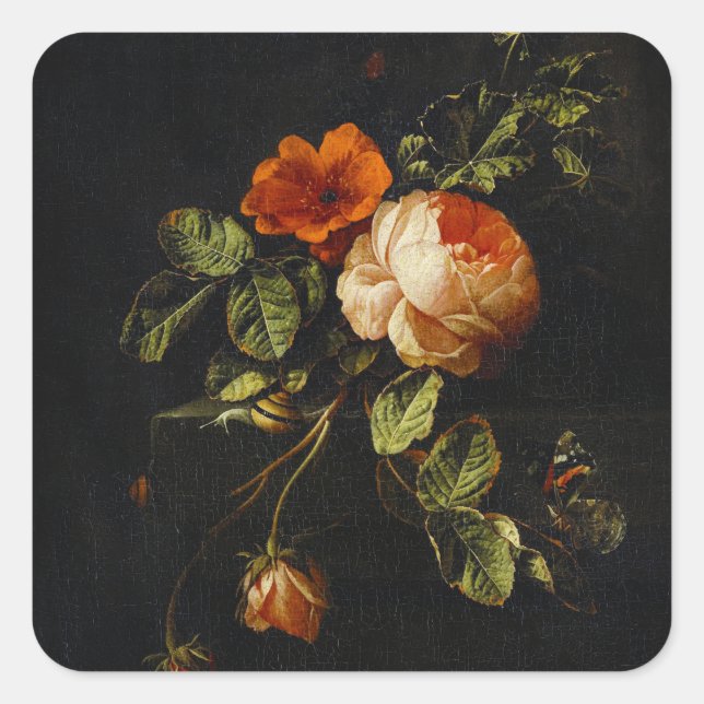 Elias van den Broeck, Stillleben mit Rose Quadratischer Aufkleber (Vorderseite)