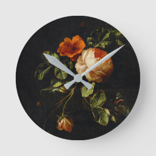 Elias van den Broeck, Stillleben mit Rose Runde Wanduhr