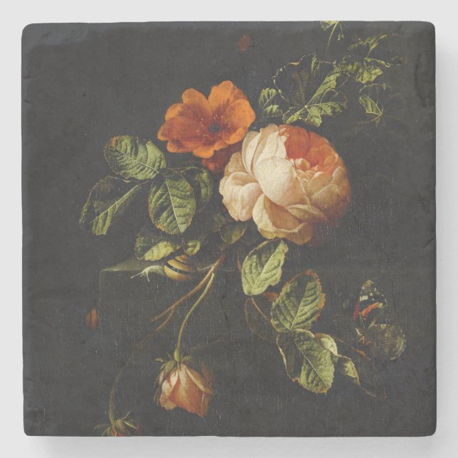 Elias van den Broeck, Stillleben mit Rose Steinuntersetzer (Vorderseite)