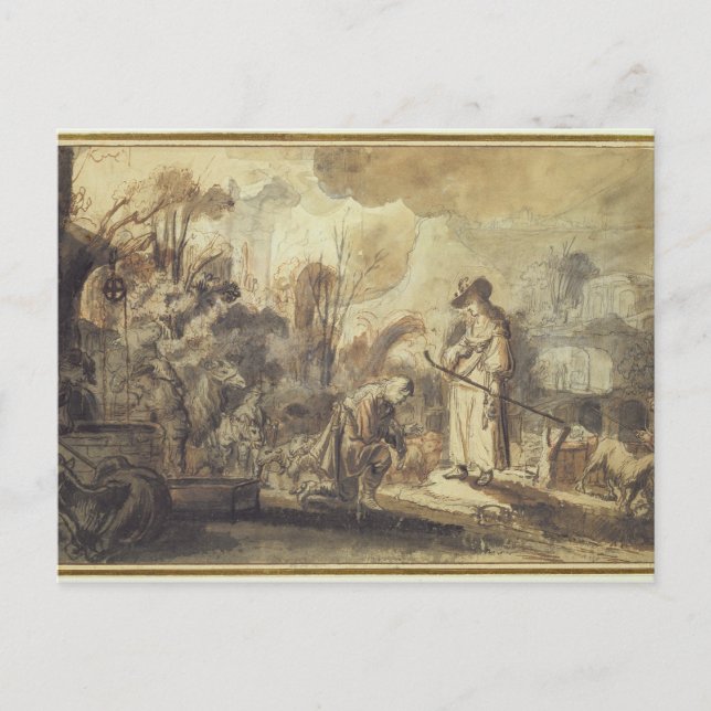 Eliezer und Rebecca am Brunnen Postkarte (Vorderseite)