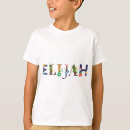 ELIJAH Name Art mit Blume bestickt T-Shirt