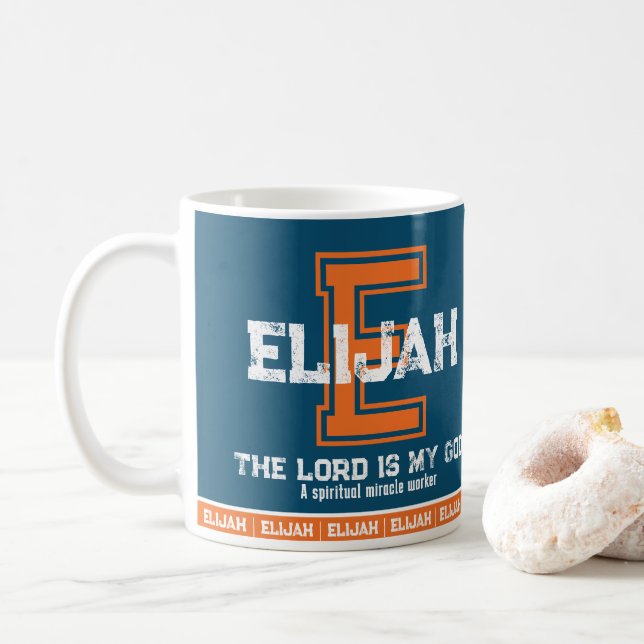 Elijah Name bedeutet Sport monogram orange blau Kaffeetasse (Mit Donut)