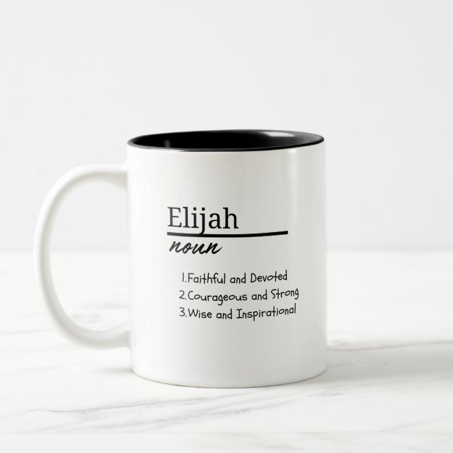 Elijah, Personalisierter Name Definition für Junge Zweifarbige Tasse (Links)