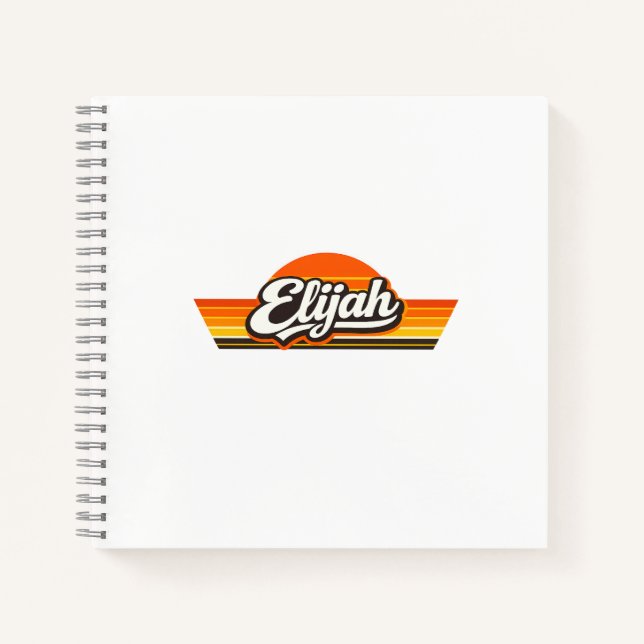 Elijah Retro-Sonnenuntergangs-Name-Design Notizbuch (Vorderseite)
