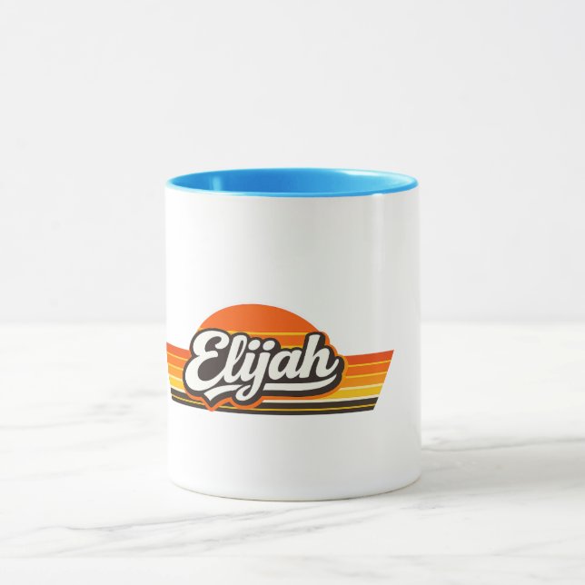 Elijah Retro Sunset Name Design Tasse (Zentrum)