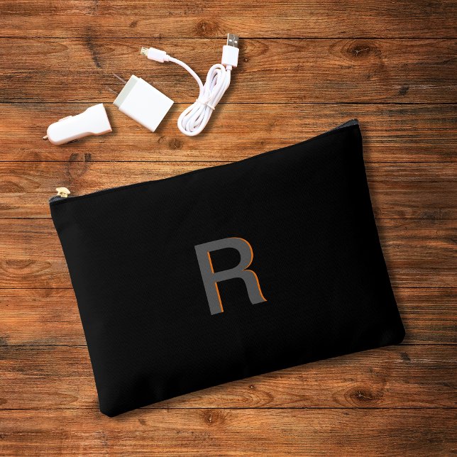 Elipse Monogram Zipper Pouch Zubehörtasche (MODERN BLACK ELEGANT TYPOGRAPHY ZIPPER POUCH. GREAT FOR ELECTRONIC CORDS, TRAVEL, HOLDING MAKE-UP)