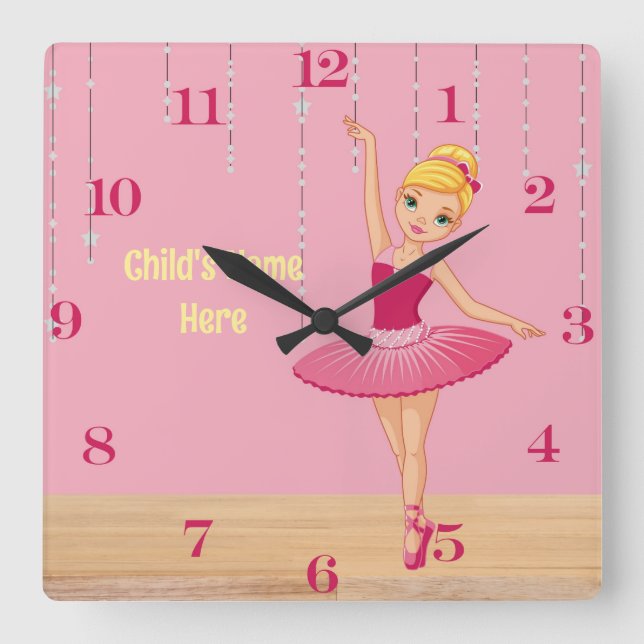 Elise Blonde Ballerina Wall Clock Quadratische Wanduhr (Vorderseite)