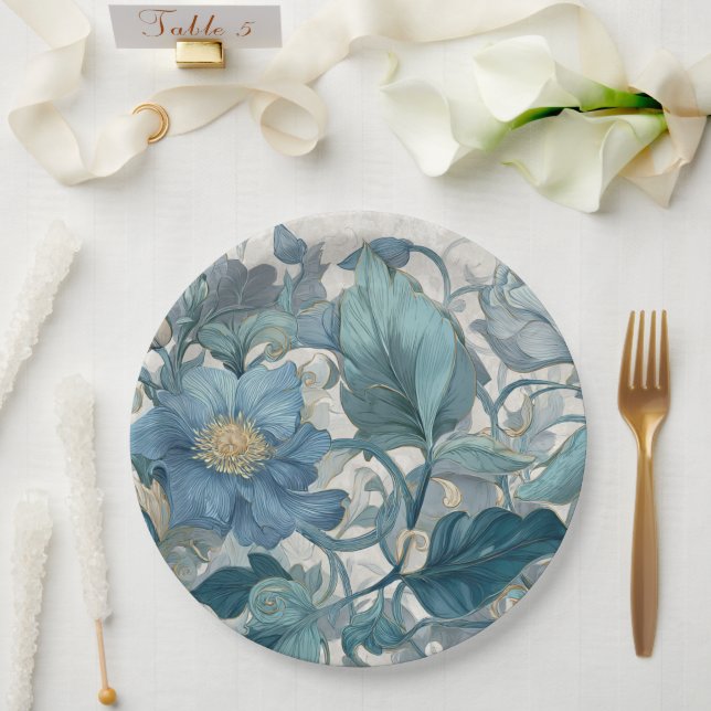 Elise Blue Nouveau Blumengarten Pappteller (Hochzeit)