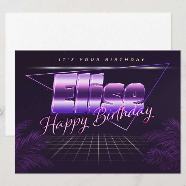 Elise Name Vorname lila retro Karte Geburtstag (Vorne/Hinten)