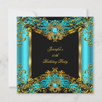 Elite Aquamarin Blue Gem Gold Black Birthday Party