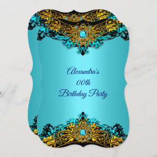 Elite Aquamarin Blue Pearl Gold Black Birthday Par Einladung