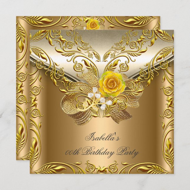 Elite Bronze Gold Rose Geburtstagsparty Einladung (Vorne/Hinten)