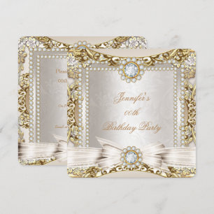 Elite Cream Gold Diamant Bogen Damast Geburtstagsf Einladung