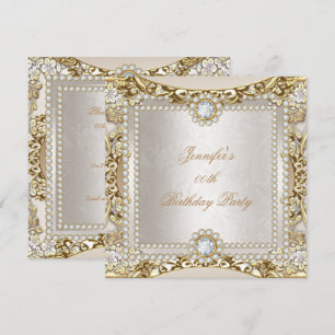 Elite Cream Gold Diamant Damast Geburtstagsfeier Einladung
