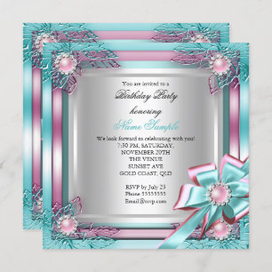 Elite Elegant Geburtstagsparty Aquamarin Rosa Silb Einladung