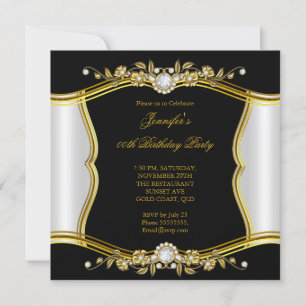 Elite Gold Schwarz Blumen Diamant Juwel Party Einladung