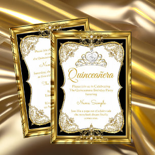 Elite Gold Weiß Schwarz Prinzessin Quinceanera Tia Einladung