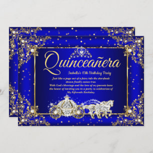 Elite Princess Quinceanera Royal Blue Gold Sparkon Einladung
