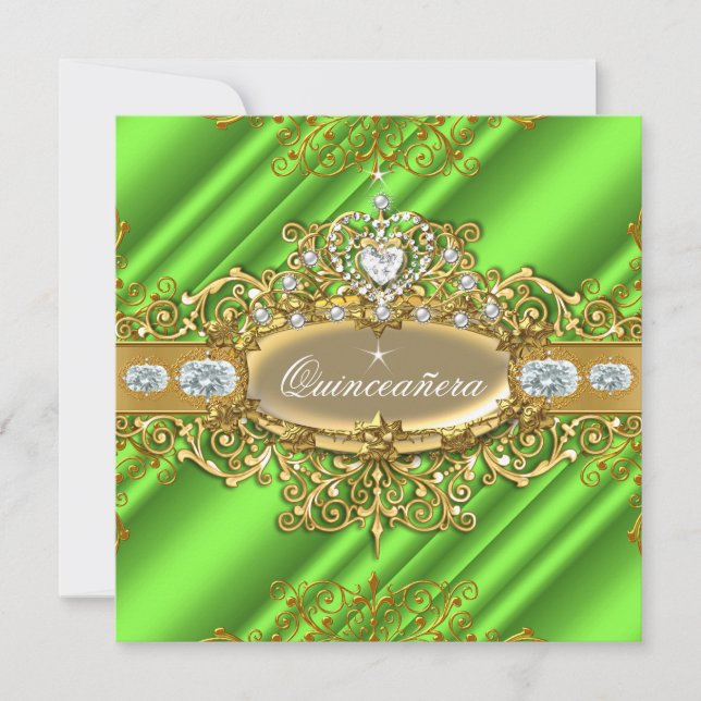 Elite Quinceanera Lime Green Silver Gold Party Einladung (Vorderseite)