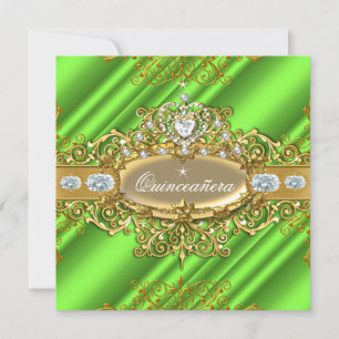 Elite Quinceanera Lime Green Silver Gold Party Einladung