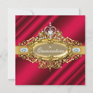 Elite Quinceanera Rich Red Gold Damask 15. Party Einladung