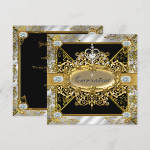 Elite Quinceañera Silber Gold Schwarz Damast 15. Einladung