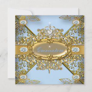 Elite Quinceañera Soft Blau Gold Damast 15. Einladung