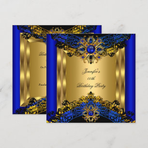 Elite Royal Blau Edel Gold Schwarz Geburtstagsfeie Einladung