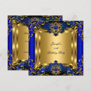 Elite Royal Blau Edel Gold Schwarz Geburtstagsfeie Einladung