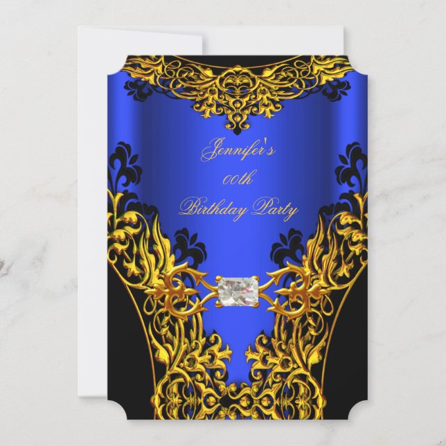 Elite Royal Blue Black Lace Gold Geburtstagsparty Einladung (Vorderseite)