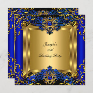 Elite Royal Blue Gem Gold Black Birthday Party 2a Einladung