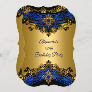Elite Royal Blue Gem Gold Black Birthday Party Einladung