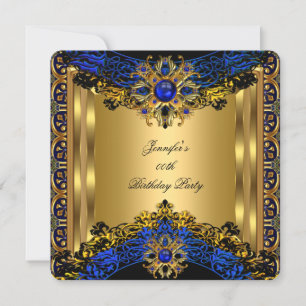 Elite Royal Blue Gem Gold Black Birthday Party Einladung