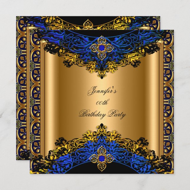 Elite Royal Blue Gold Black Birthday Party Einladung (Vorne/Hinten)