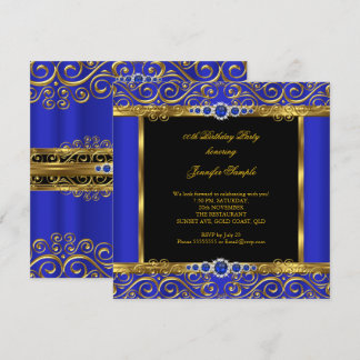 Elite Royal Blue Gold Damask Pearl Birthday 2 Einladung
