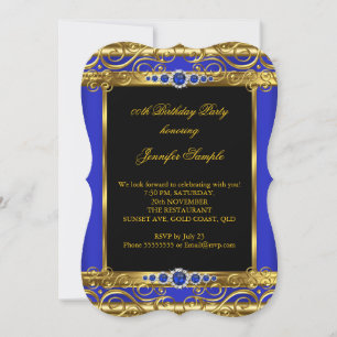 Elite Royal Blue Gold Damask Pearl Birthday Party Einladung