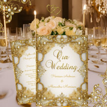 Elite Wedding Gold Weißer Creme Perlen Rahmen